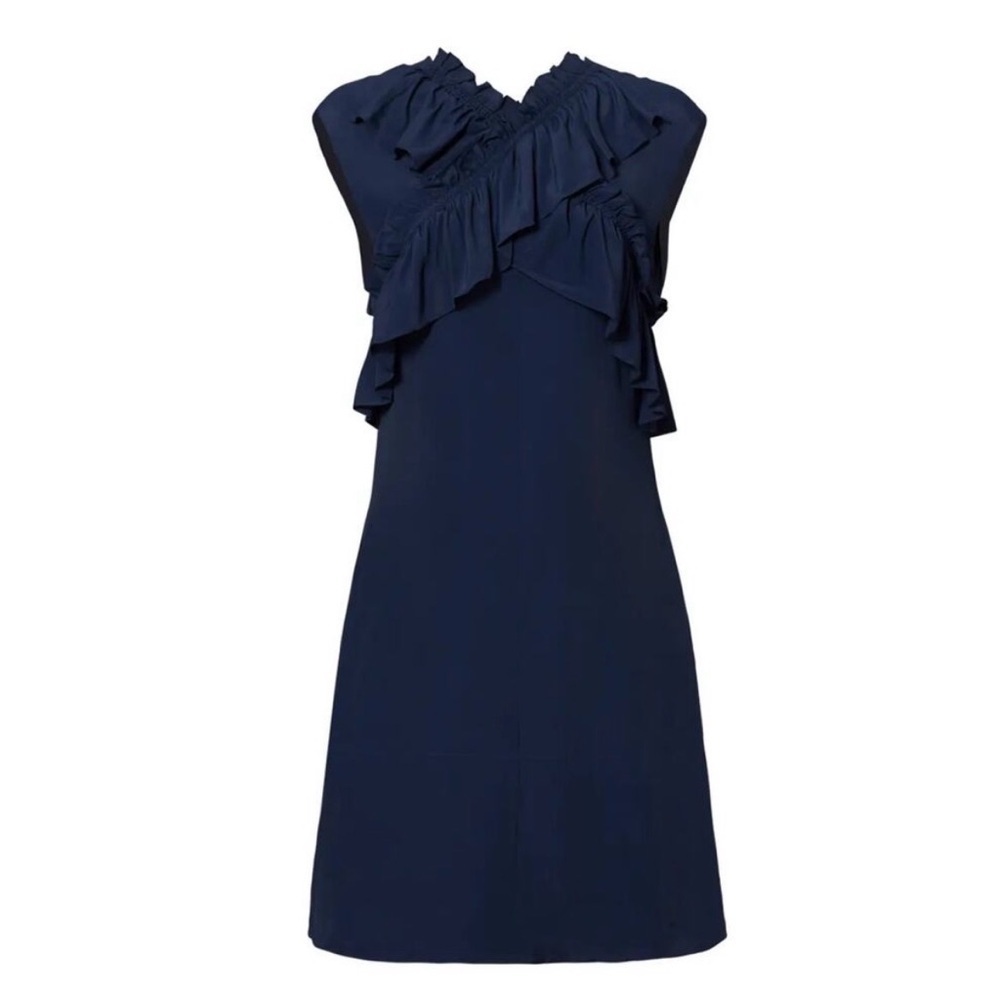 Marni Navy Ruffled Cross Silk Mini Dress